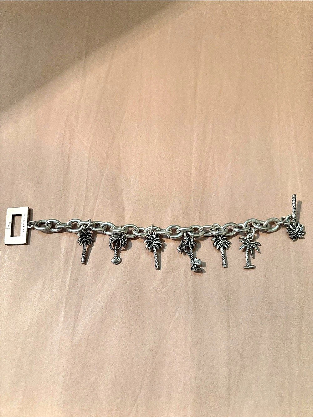 Lilly Pulitzer Palm Tree Charms Link Toggle Bracelet Silver